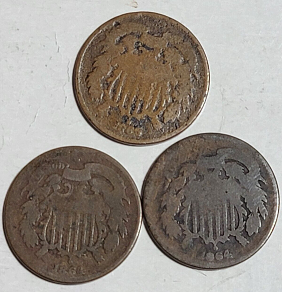 3 1864 TWO CENT PIECES L1319