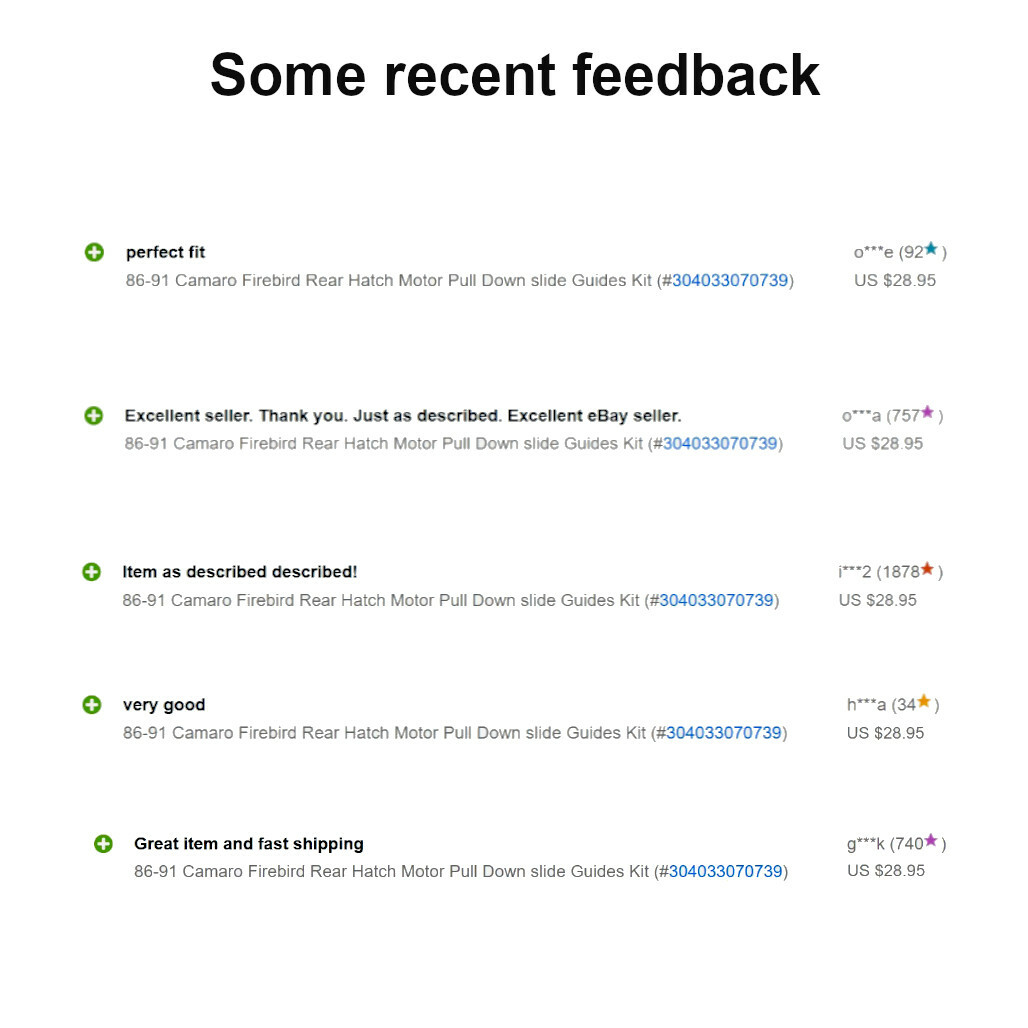 86-91 Camaro Firebird Rear Hatch Motor Pull Down slide Guides Kit