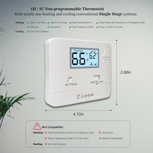 NonProgrammable Thermostat for Home, Single-Stage Systems,Digital Energy White