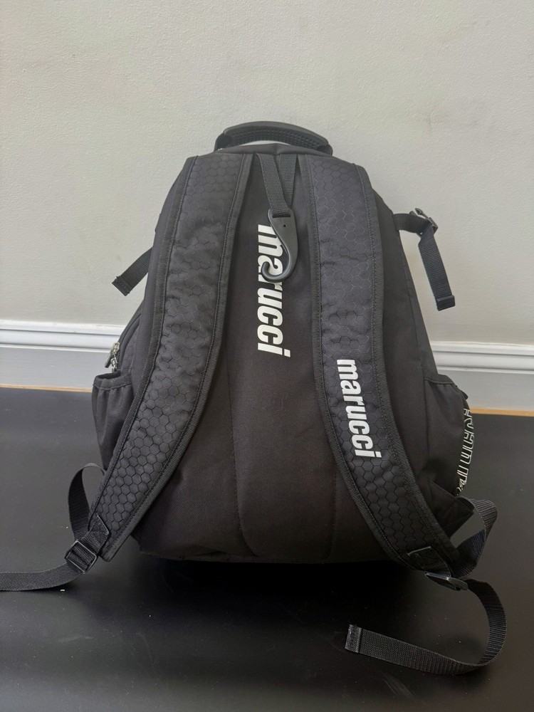 Marucci Black Baseball Equipment Backpack Bat Compartment Zip Closure 4 Pockets