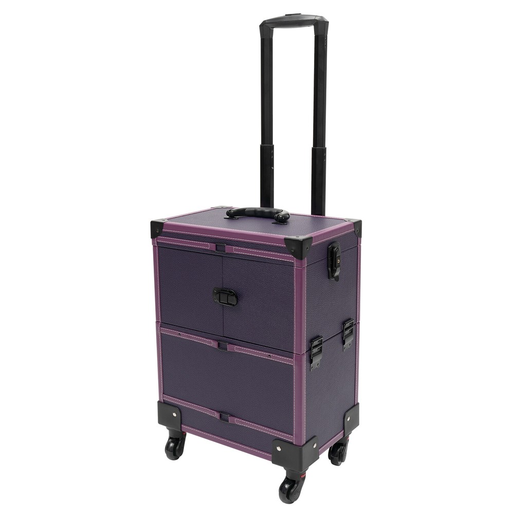 Makeup Train Case Professional Rolling Cosmetic Case with Mirror Travel Trolley