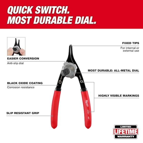 Milwaukee Tool 48-22-6532 Retaining Ring Plier, 0.038" Tip Diameter