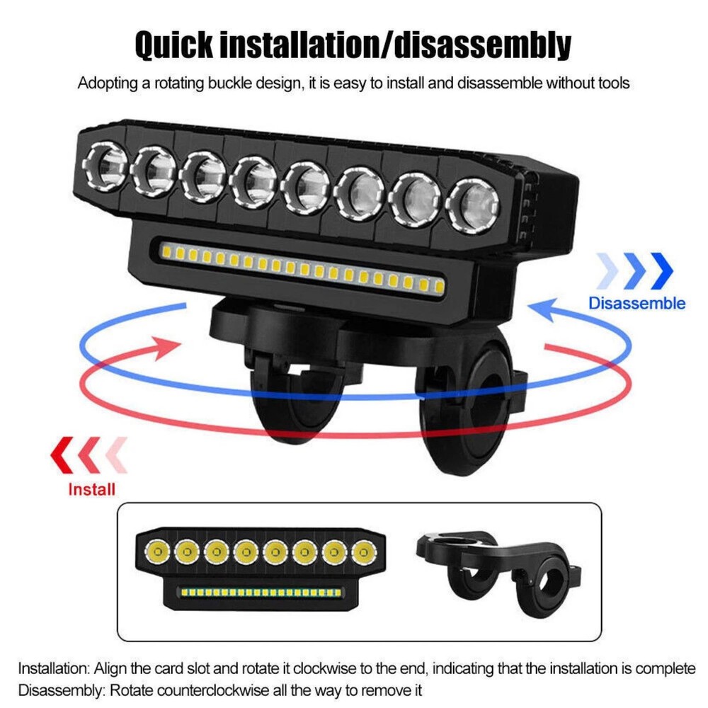 Bicycle Front Headlight Super Bright LED Bike Light Featuring 8 LED beads
