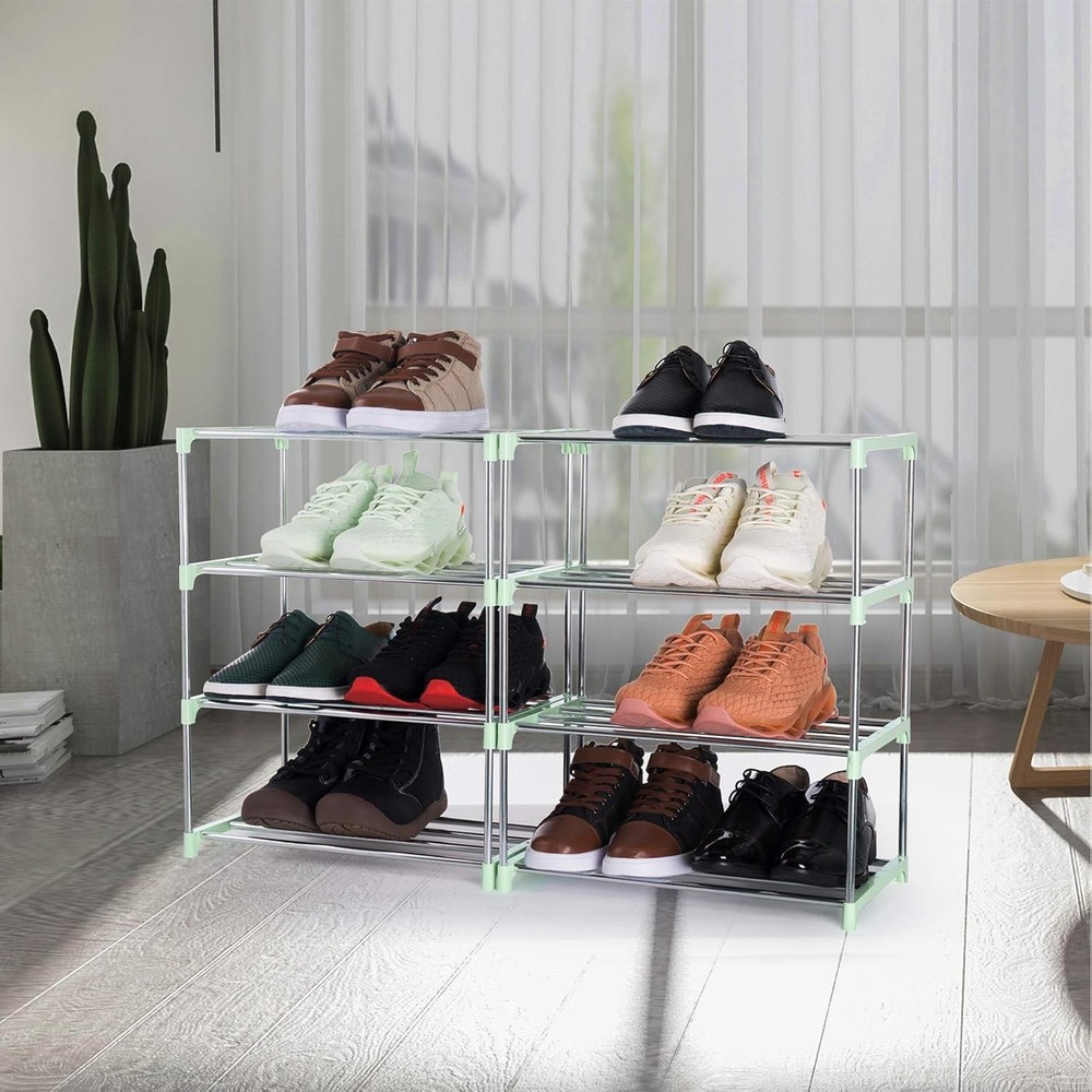 4-Tier Stackable Small Shoe Rack, Lightweight Shelf 4-Tier, Green