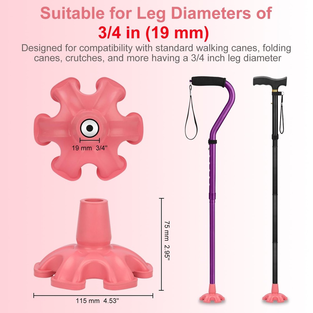 supregear Cane Tip - Self Standing 6 Prong Support Rubber Base for Walking St...