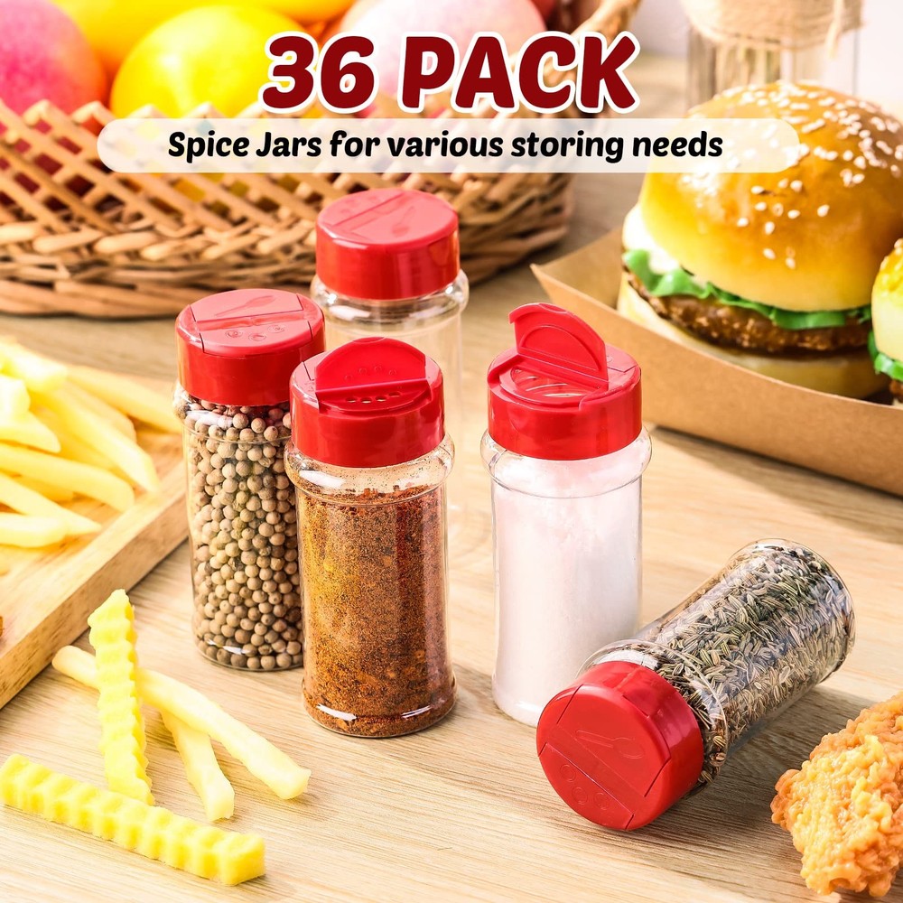 Eccliy 36-Pack 3oz Clear Plastic Spice Jars with Labels & Shaker Lids