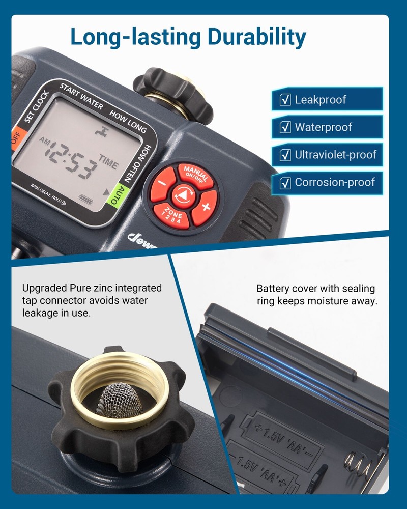 DEWENWILS Sprinkler Timer 4 Zone,Programmable Outdoor Faucet Hose Water Timer