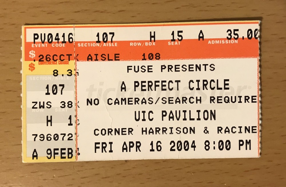 2004 A PERFECT CIRCLE EMOTIVE TOUR CHICAGO CONCERT TICKET STUB