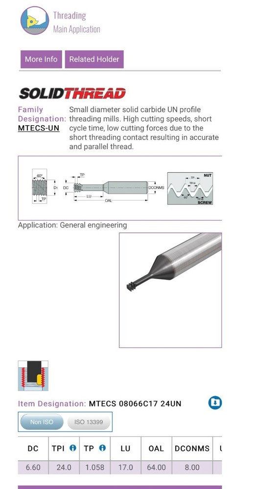 ISCAR SOLID CARBIDE THREAD MILL MTECS 08066C17 24UN IC908 MADE IN ISRAEL NEW