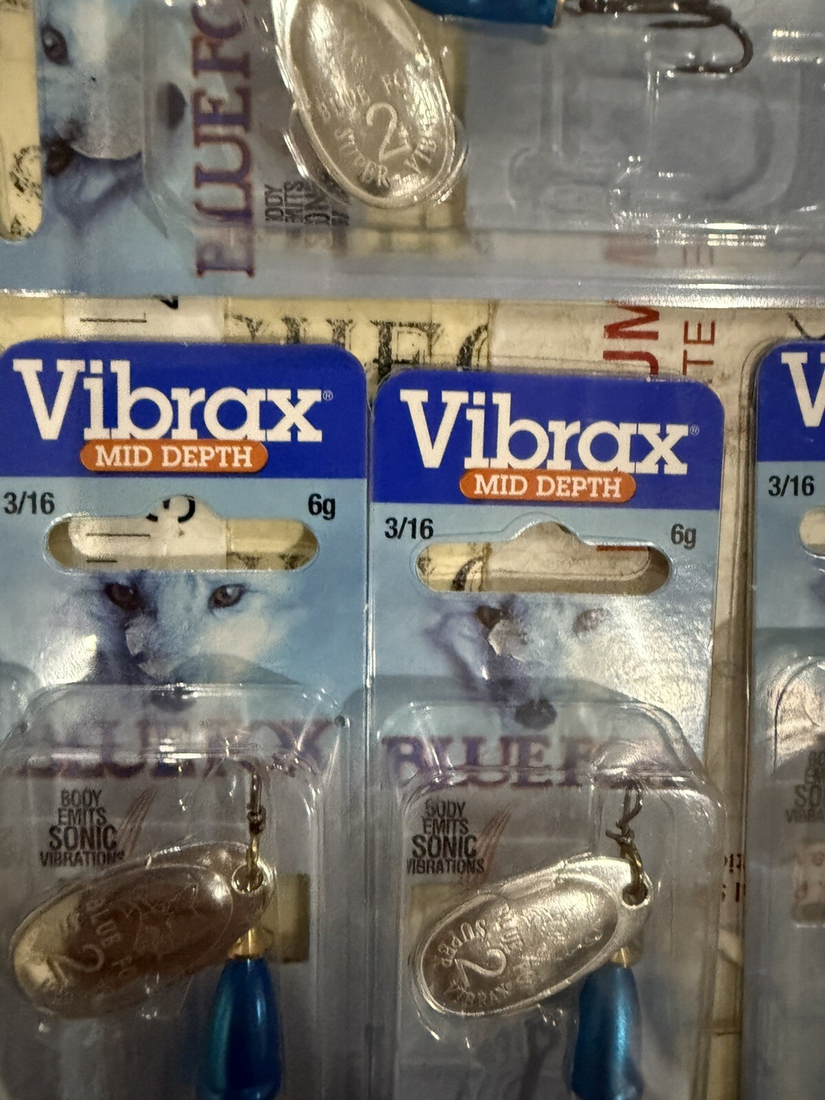 5X New Blue Fox Super Vibrax Classic Spinner - 3/16 oz. - Silver Blue, Mid Depth