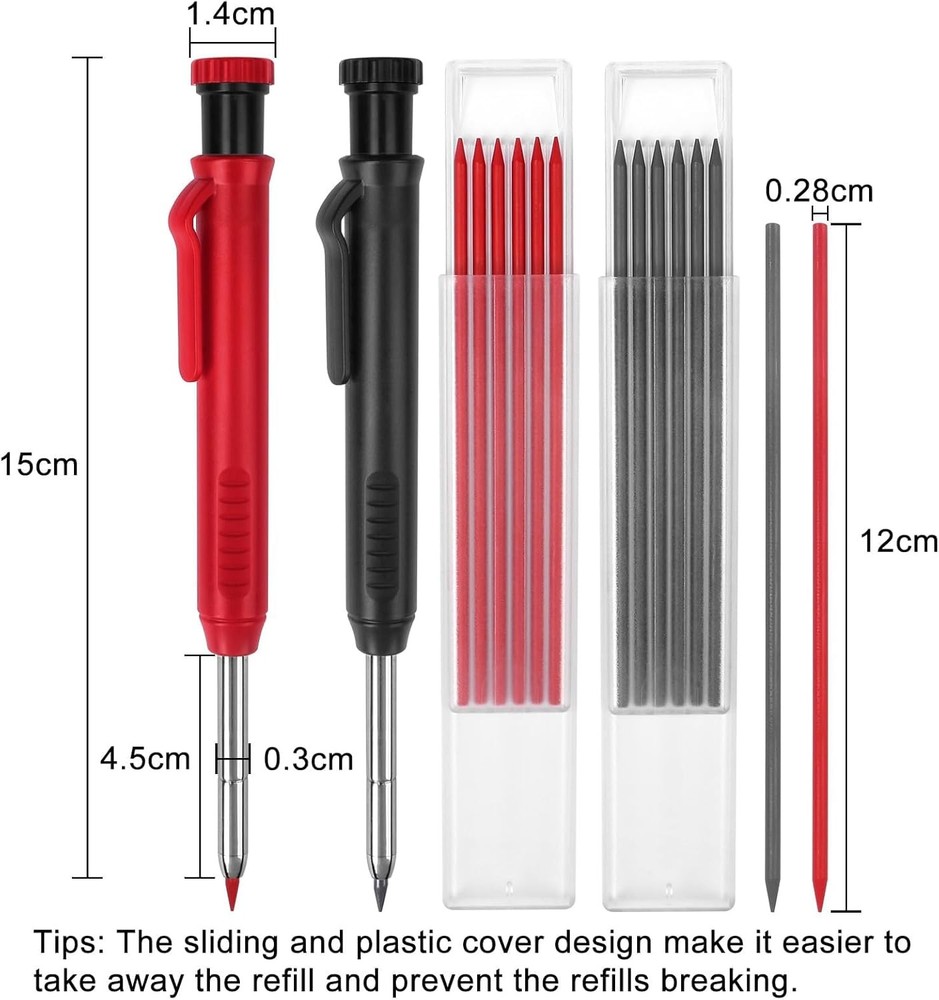 2 Pack Carpenter Construction Pencils Mechanical Pencils with 12 Refills,.