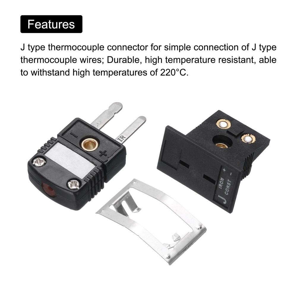 J Type Thermocouple Connectors Male Plug with Panel Mount Socket Black 3 Set