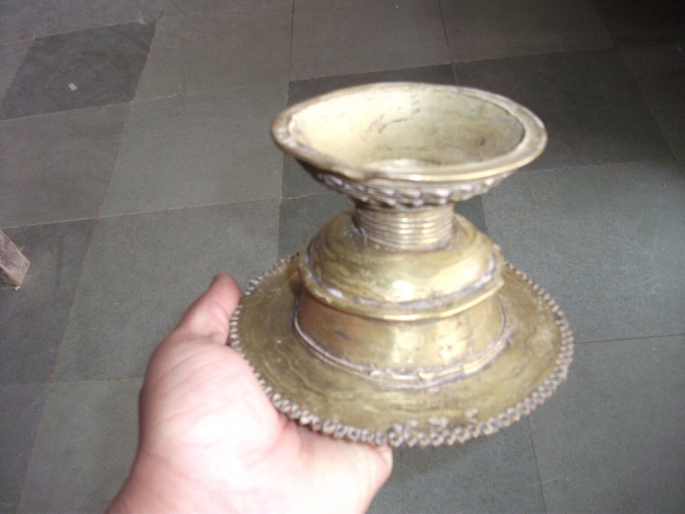 Vintage Brass Handcrafted Lines Engraved Unique Shape Solid Bowl