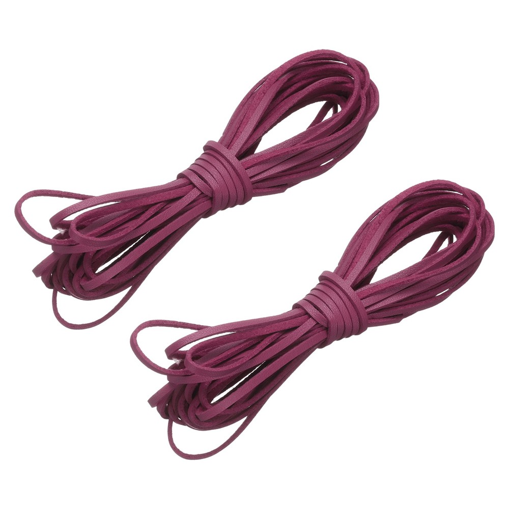 2 Pcs Flat Suede Leather Cord, 5.5 Yards 2.6mm Craft Braid String, Dark Rose
