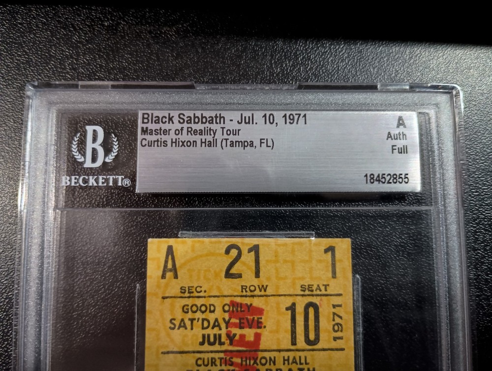 Black Sabbath Full Yellow Concert Ticket Curtis Hixon Hall Tampa 7/10/1971 BAS