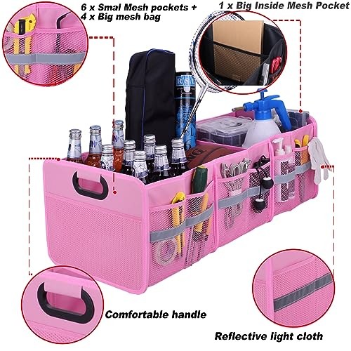 Homeve Large Collapsible Trunk Organizer with Multi 3 Compartments-Large Pink