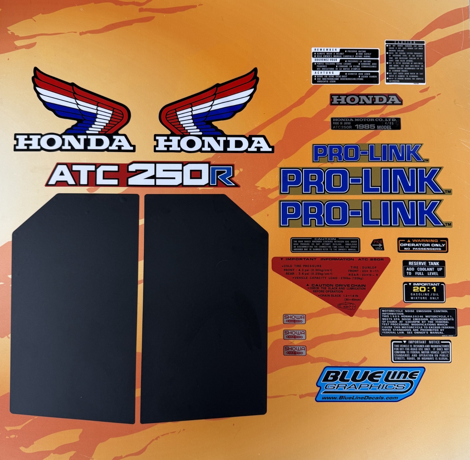 Honda 1985 ATC250R Complete Decal Kit MAIER Fenders ATC 250R 250 85