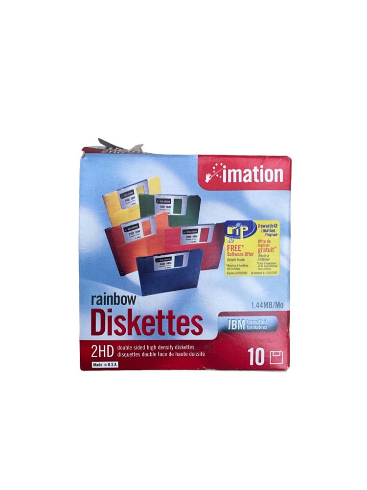 10-pack Imation 3.5in. High Density rainbow color floppy disks