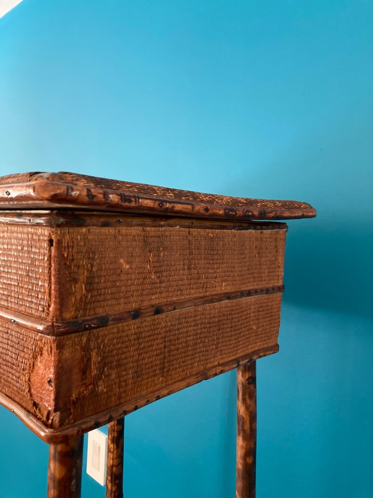 Vintage Bamboo Wicker Rattan Stand End Table Sewing Box