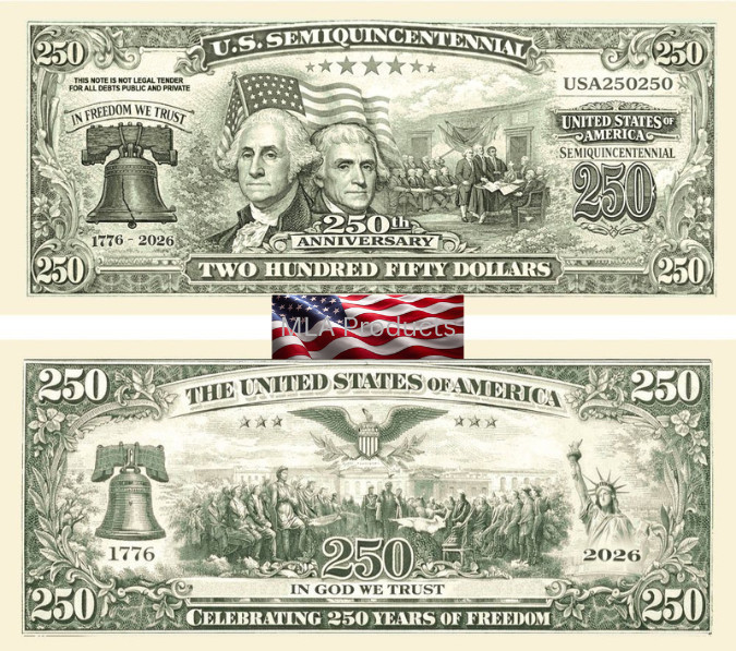 5 Pack USA 250th Anniversary Dollar Bill Collectible American Freedom Money