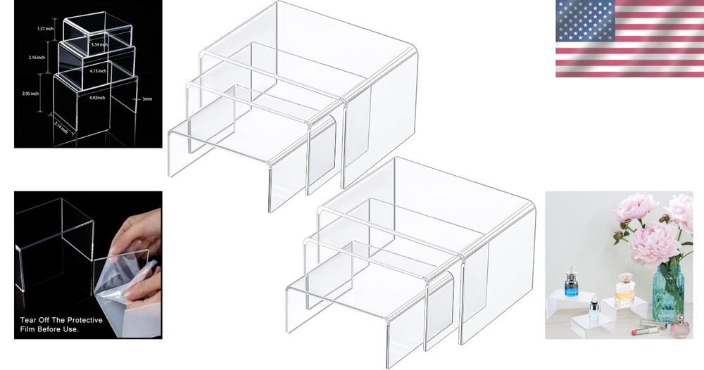 Compact 2-Set Small Acrylic Display Risers for Jewelry & Crafts - No Assembly
