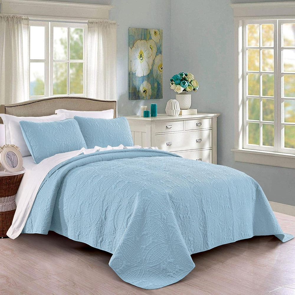 Quilt Set King/California King Size Sky Blue - Oversized Bedspread - Soft Microf