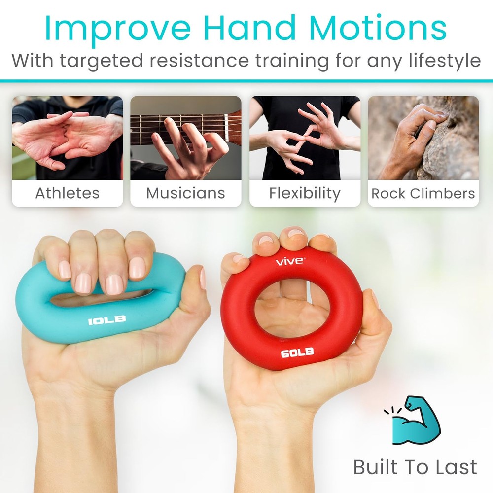 Vive Hand Strengthener Grip Ring (4 Pack) - Forearm Multicolor