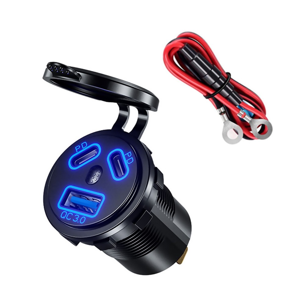 Dual PD+QC 3.0 USB Port Car Cigarette Lighter Socket Plug LED Indicator Black