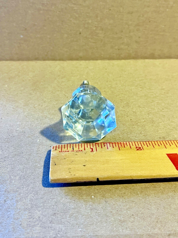 Vintage Glass Drawer Pull, 8 side, Clear Glass, Flat End