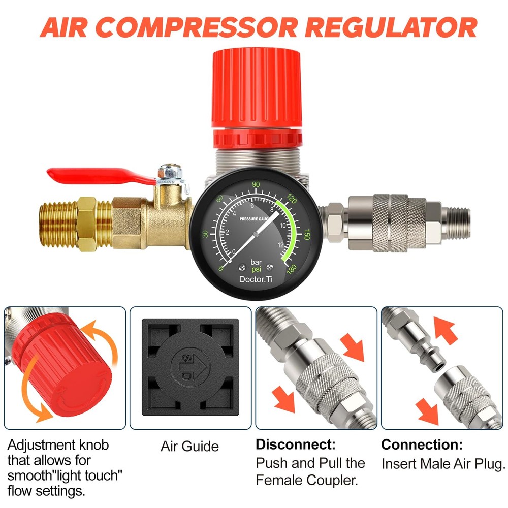 Preciva Air Compressor Pressure Switch Control Valve with 4 Way Black