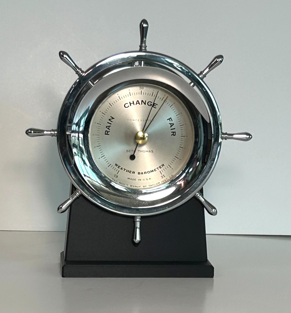 Seth Thomas Nickel Ships Bell Clock & Barometer Pair Corsair Model E537