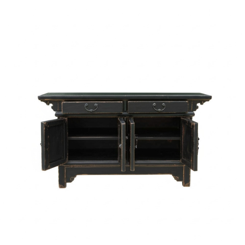Distressed Black Scroll Accent Low Sideboard Console Table Cabinet ws4758