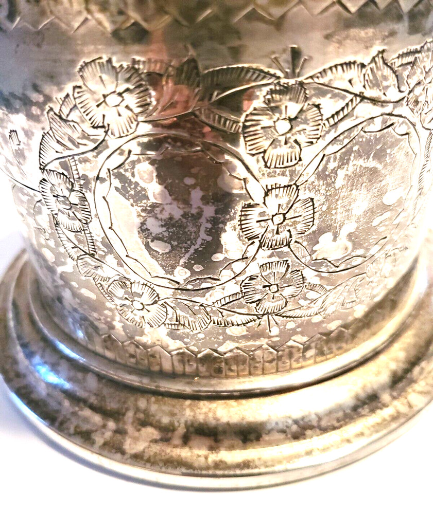 Vintage Silverplated Floral Etched Covered Biscuit Box Made in India Decorative