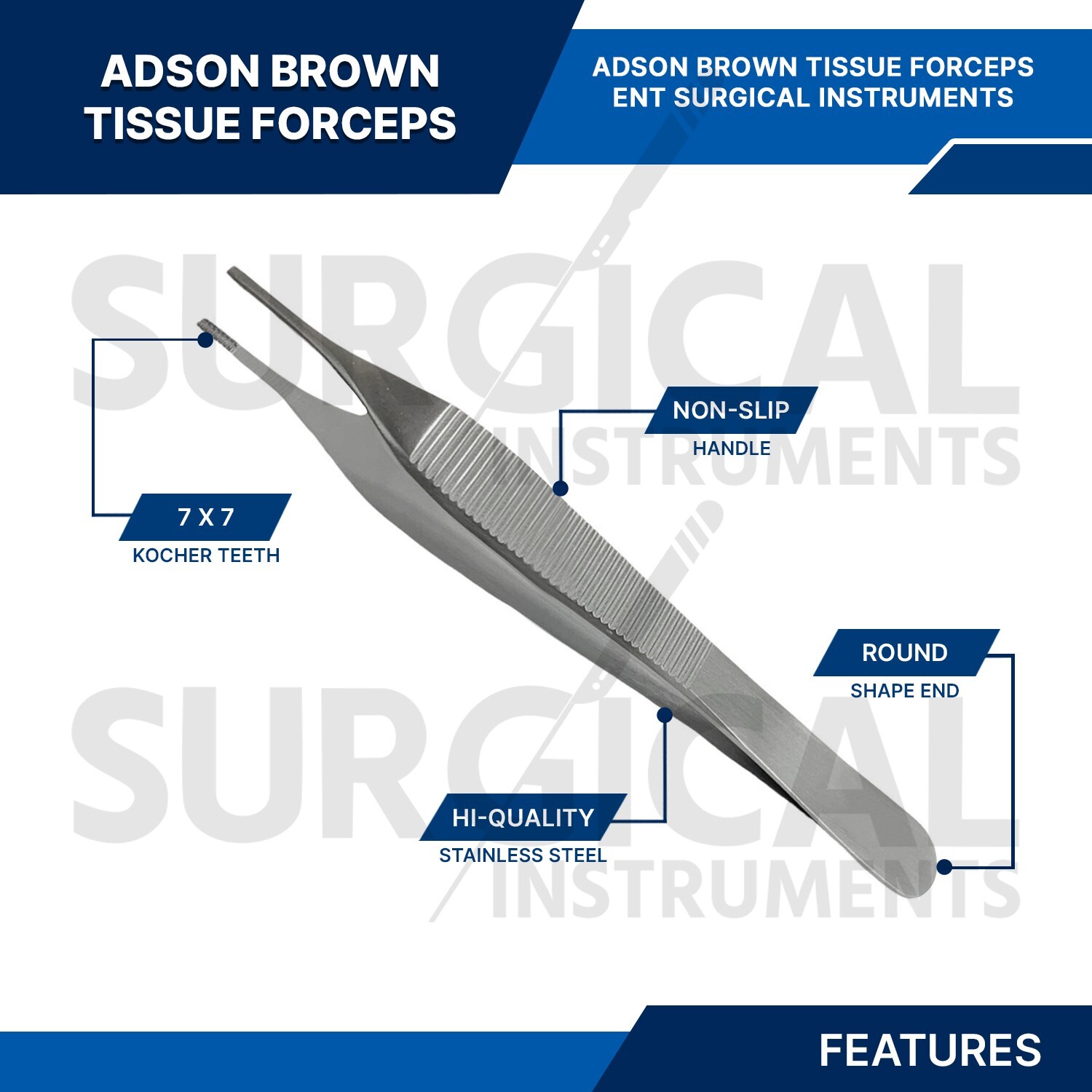 6 Pcs Adson Brown Tissue Forceps ENT Surgical Instruments German Grade