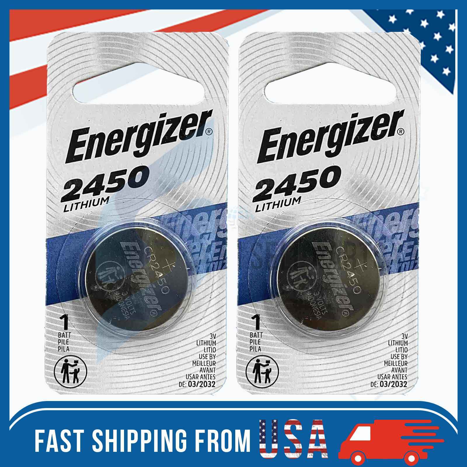 2 Pack New Fresh Energizer ECR2450 CR2450 BR2450 Lithium 3V Battery Exp 03/2032