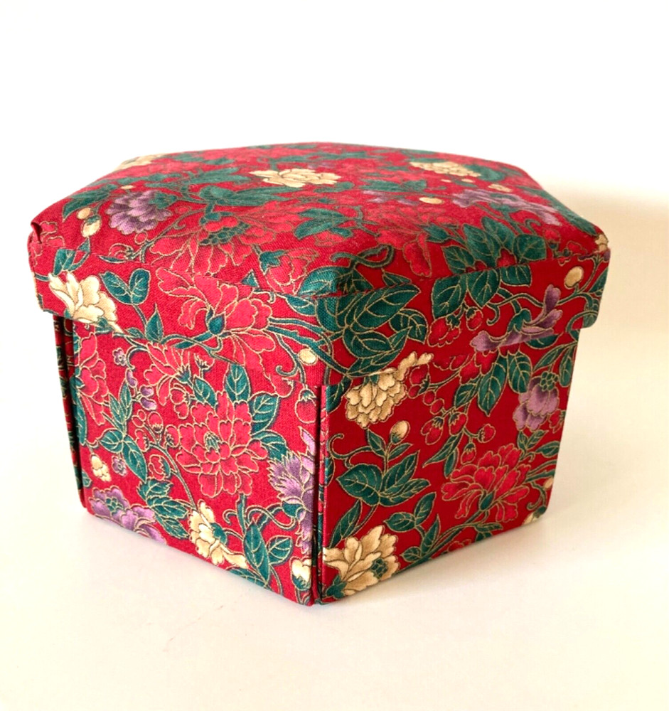 ETUI Victorian Style Handmade Folding Floral Hexagonal Sewing Box