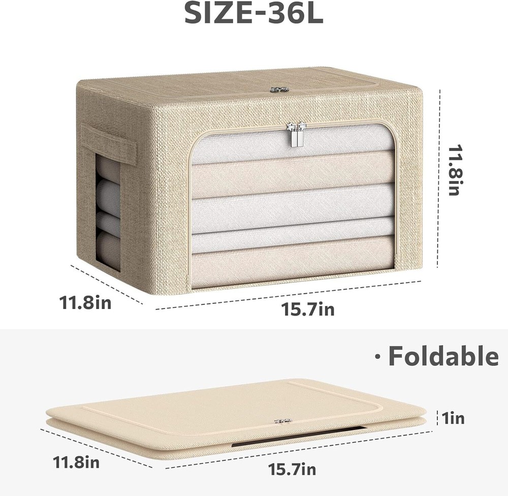 3Pack Foldable Storage Bins - Frame Box Linen Medium-36L, Beige