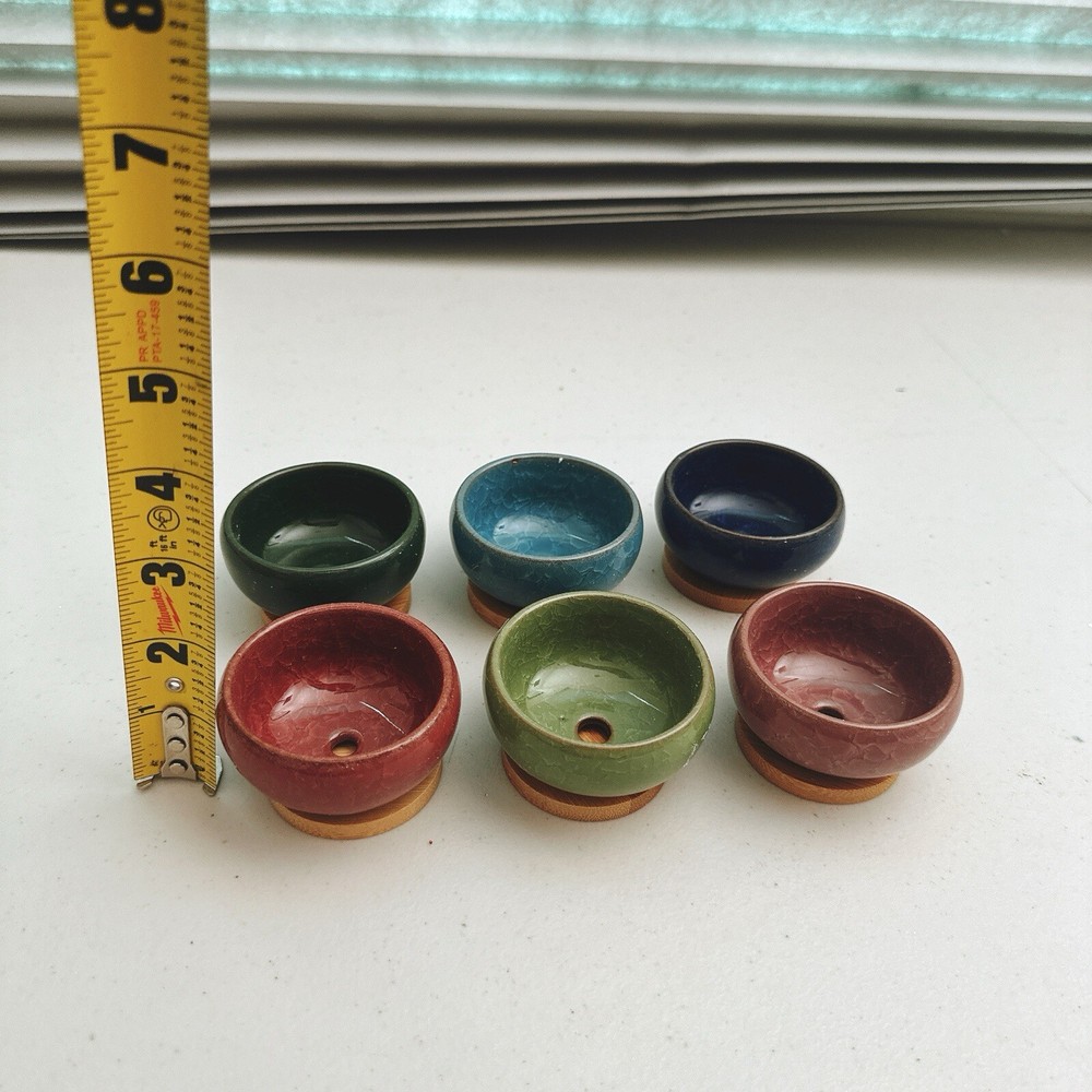 Cute 12 pc Ceramic Assorted Color Crazed Glazed Succulent Planters With Tray