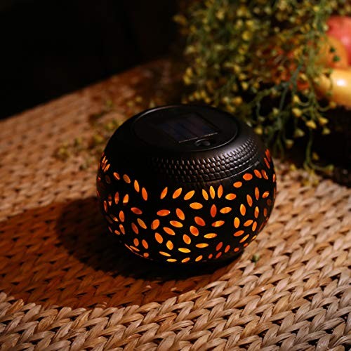 Solar Table Lanterns Outdoor Waterproof- 2 Pack Dancing Flickering Black-2PACK
