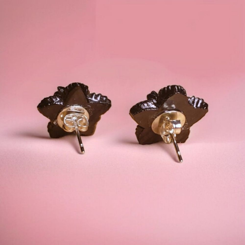 Victorian Goth Black Plastic Floral Bead Earrings