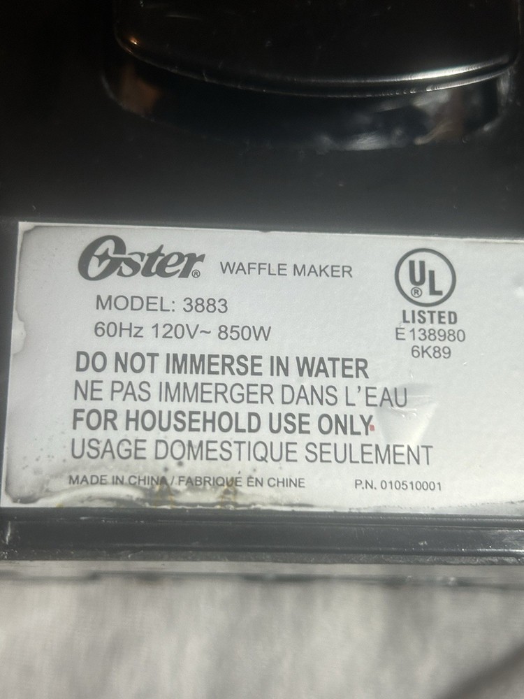 Oster Waffle Grill Model 3883 120V Counter Top Variable Temperature Tested Works
