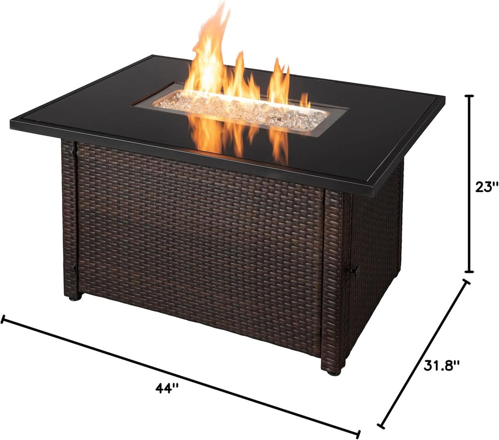 Stylish Brown/Black Rectangular Outdoor Gas Fire Table with Multi Color Design