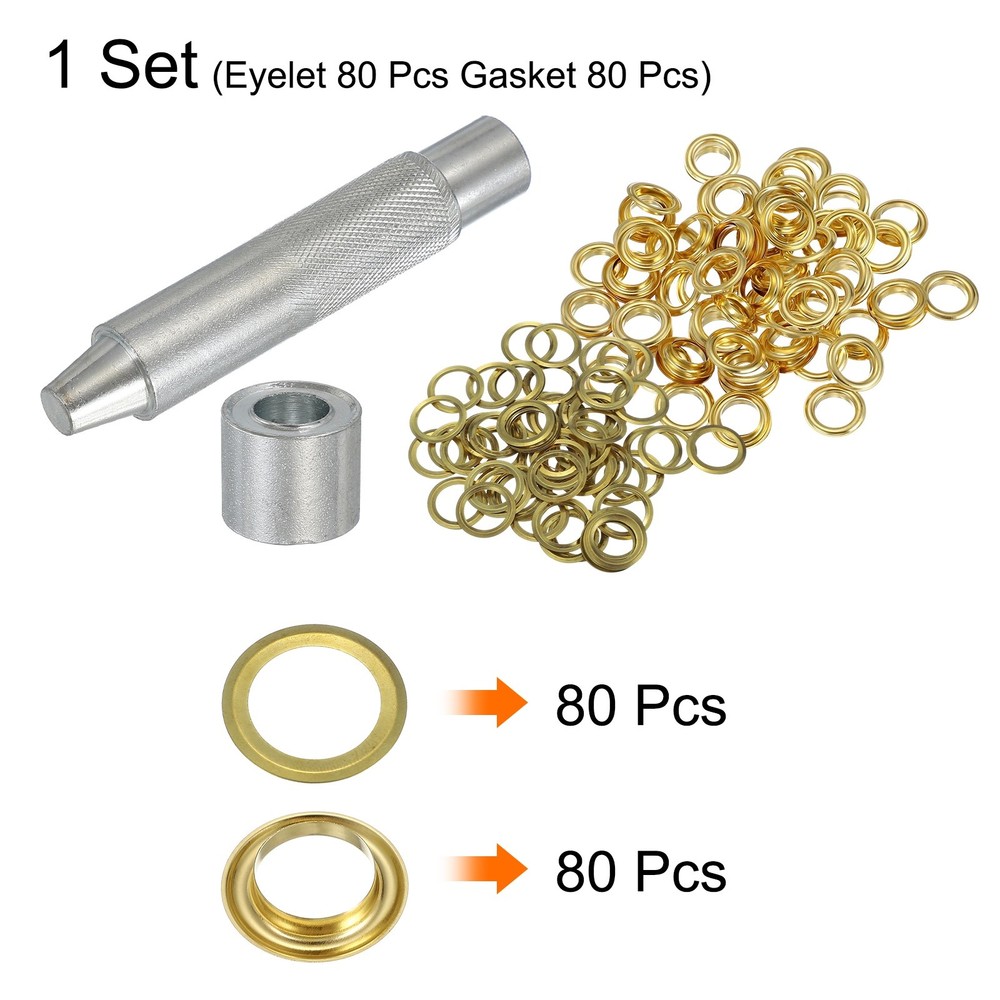 80Set Grommets Eyelets Kit 14mm Copper Eyelets with Setting Tool Gold