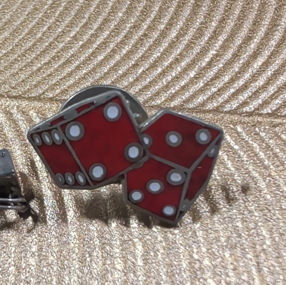 Die lot - bakelite tie pin, Mafco pin, mini dice charm