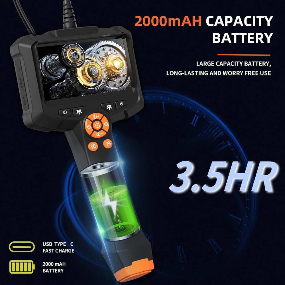 Endoscope Camera with Light, 1080P HD Borescope with 8 Adjustable Lights, 4.3" E