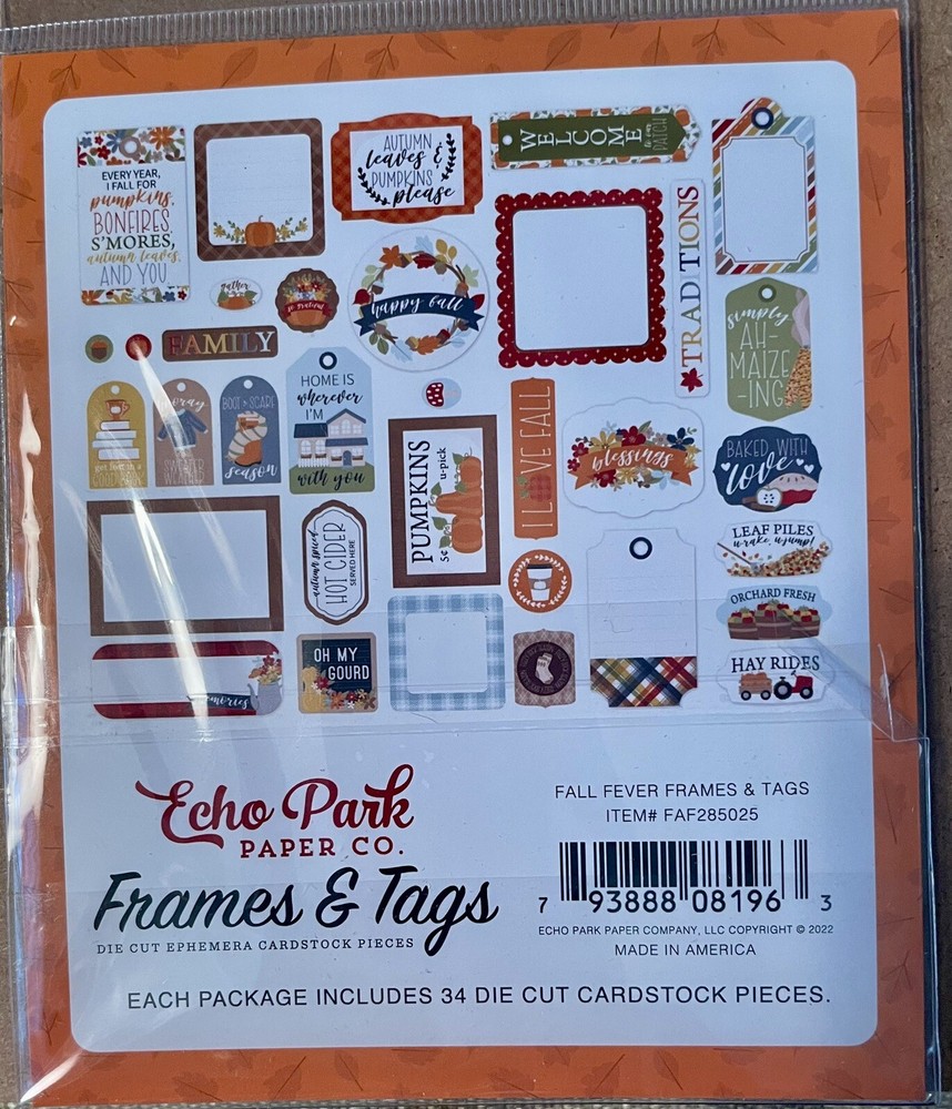 Echo Park Paper FALL FEVER Frames and Tags Ephemera Pieces~NICE~Quick Ship!