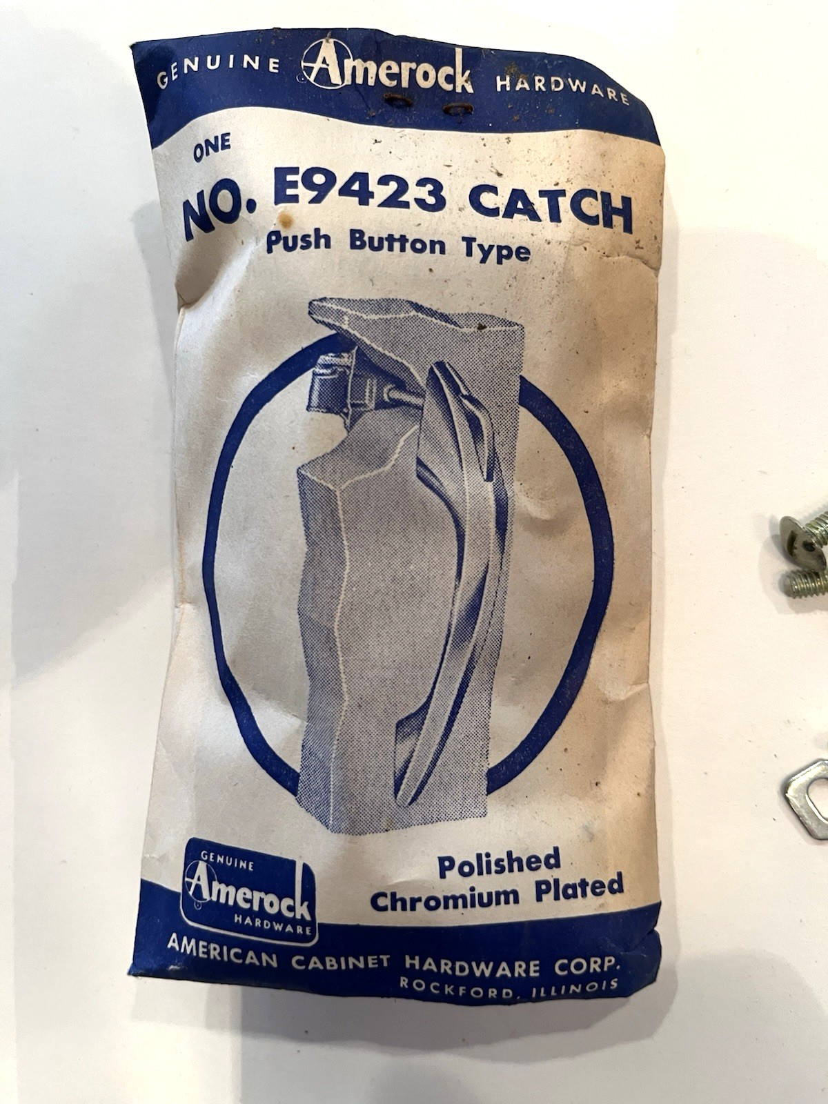 NOS Vtg Amerock Chrome Thumb Latch Push Button Cabinet Door Catch Handle 1960's