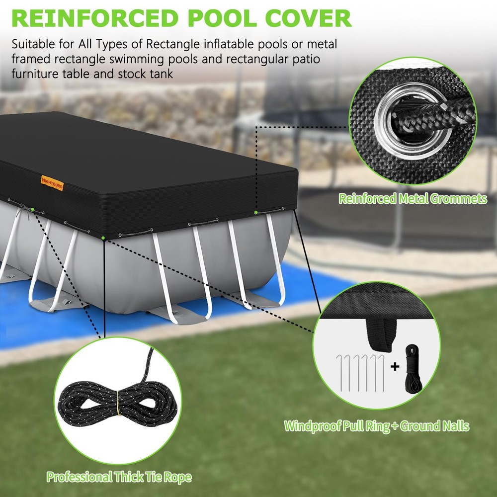 HIGHTQURO Rectangular Pool Cover for Above Ground Pools,Solar Oval Pool Cover...