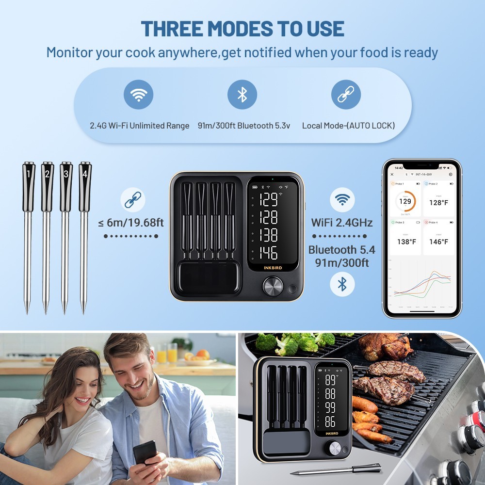 2pcs Wireless Meat Thermometer Set Barbecue Cooking Grilling 30min Data Storage