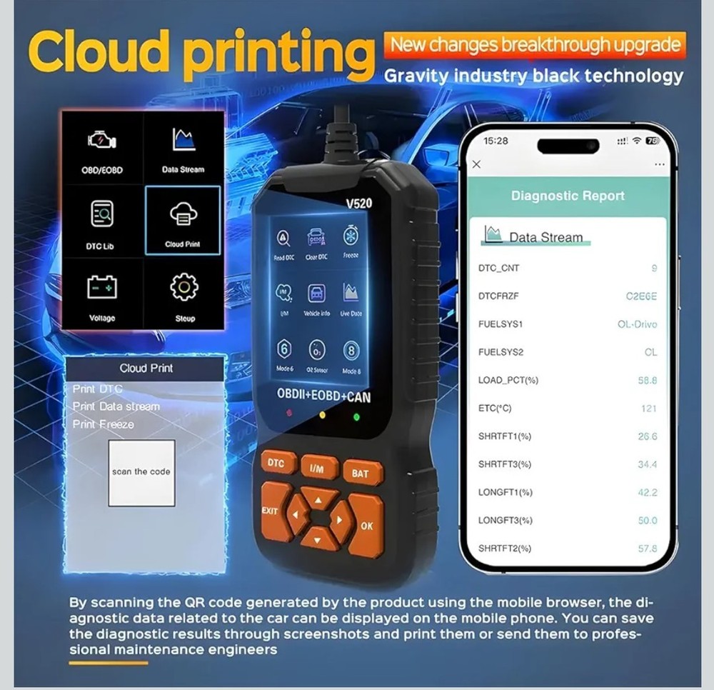 Professional OBD2 Car Scanner Diagnostic Tool, Enhanced V520 Vehicle